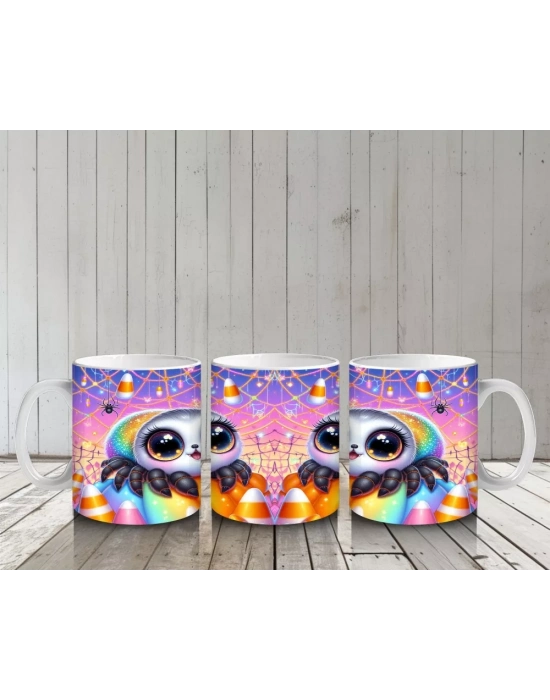 Tatlı Hayalet ve Balkabağı Figürlü Renkli Cadılar Bayramı Baskılı Kupa