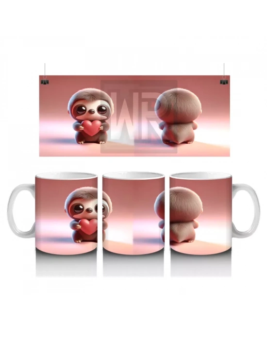 Tatlı Kız Maskotu ve Peluş Arkadan – Baskılı Kahve Kupası