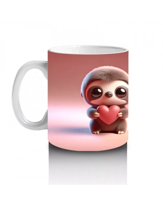 Tatlı Kız Maskotu ve Peluş Arkadan – Baskılı Kahve Kupası