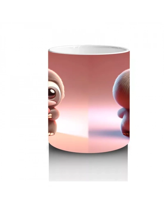 Tatlı Kız Maskotu ve Peluş Arkadan – Baskılı Kahve Kupası