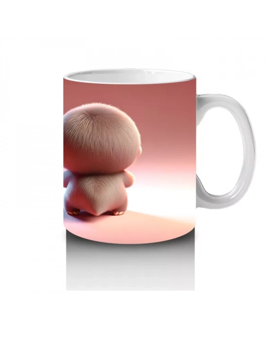 Tatlı Kız Maskotu ve Peluş Arkadan – Baskılı Kahve Kupası