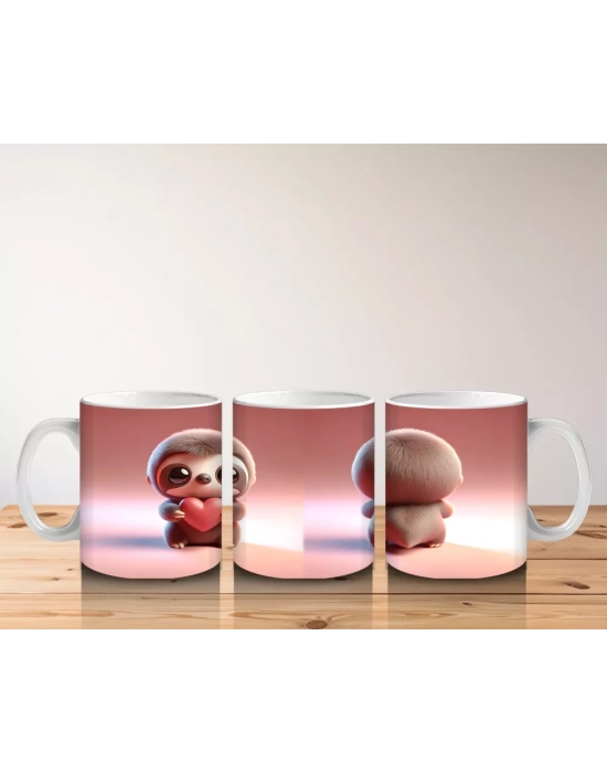 Tatlı Kız Maskotu ve Peluş Arkadan – Baskılı Kahve Kupası