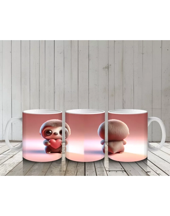 Tatlı Kız Maskotu ve Peluş Arkadan – Baskılı Kahve Kupası