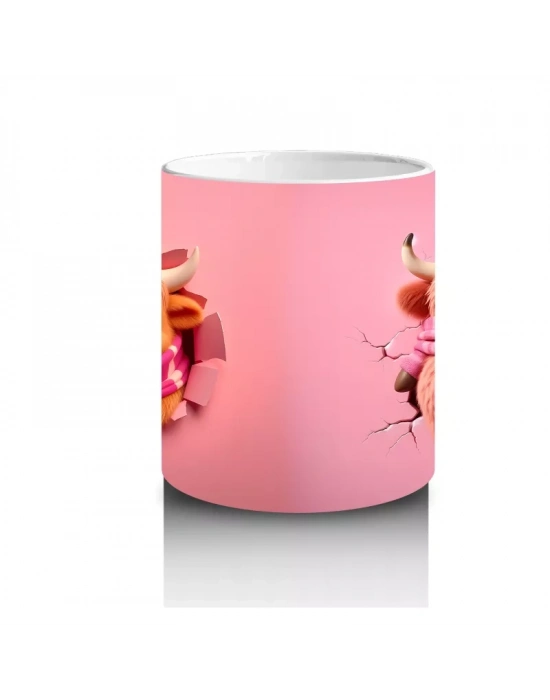 Tatlı Öküz Çiftiyle Pembe Temalı Tasarım - Baskılı Kahve Kupası