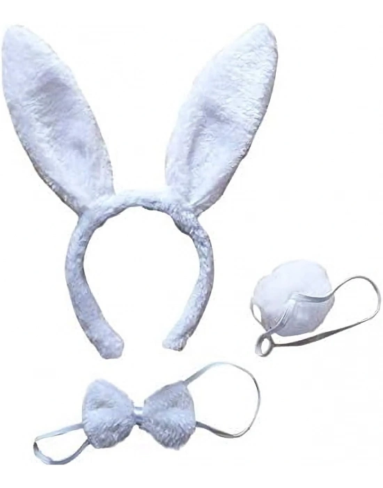 Tavşan Kostüm Seti Taç Papyon Kuyruk Beyaz Renk