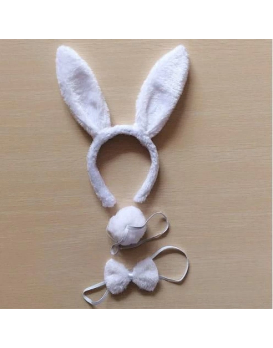 Tavşan Kostüm Seti Taç Papyon Kuyruk Beyaz Renk