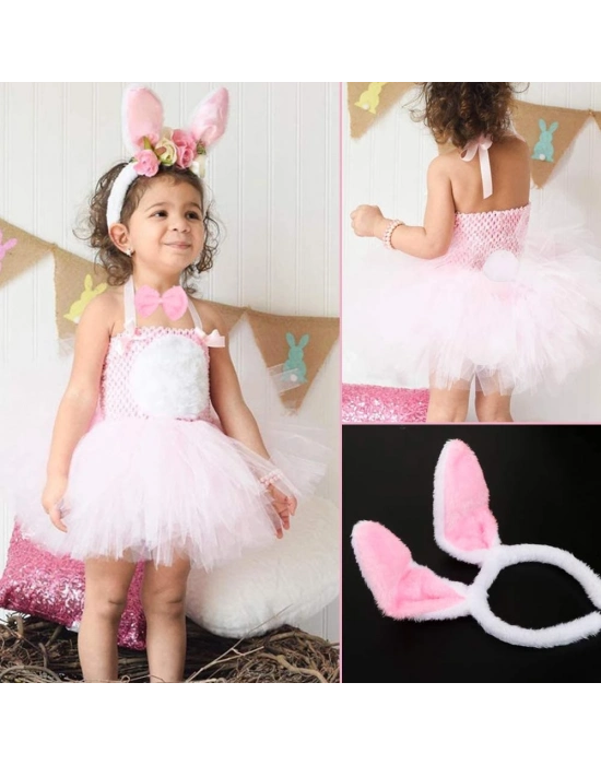 Tavşan Kostüm Seti Taç Papyon Kuyruk Pembe Renk