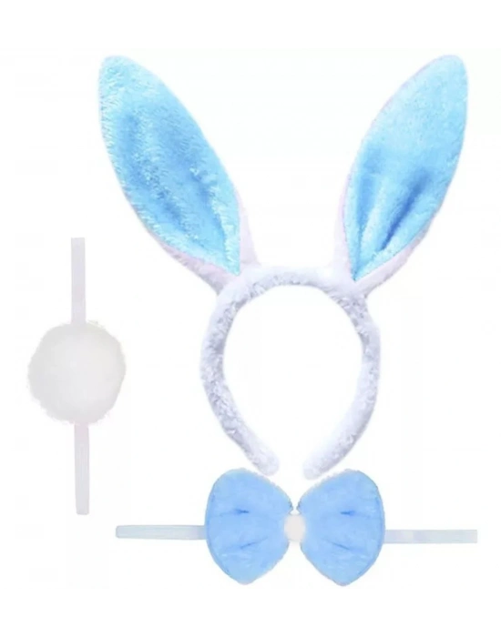 Tavşan Kostüm Seti Taç Papyon Ponpon Kuyruk Mavi