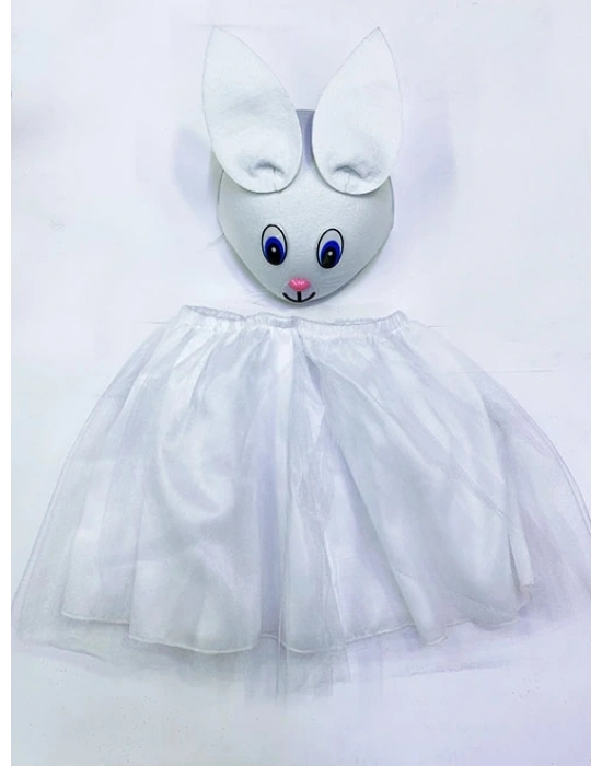 Tavşan Kostümü Beyaz - 23 Nisan Tavşan Şapka Ve Tütü Etek Seti 2 Parça