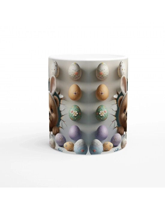 Tavşan Kulaklı Ayıcık ve Paskalya Yumurtaları Temalı Baskılı Kupa Bardak