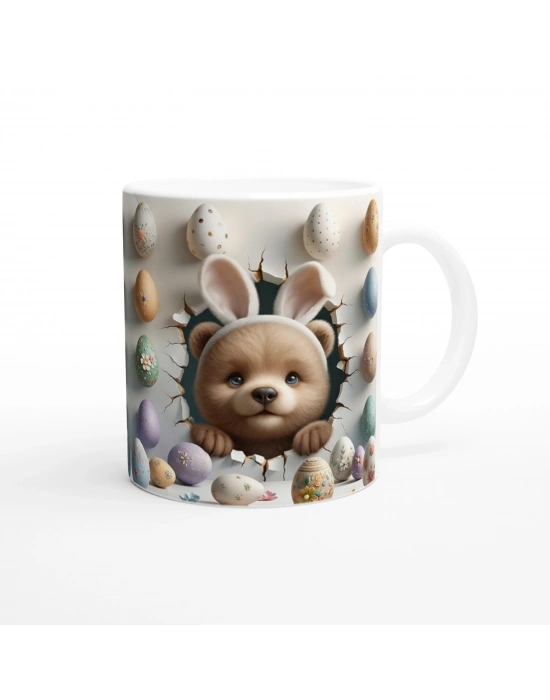 Tavşan Kulaklı Ayıcık ve Paskalya Yumurtaları Temalı Baskılı Kupa Bardak