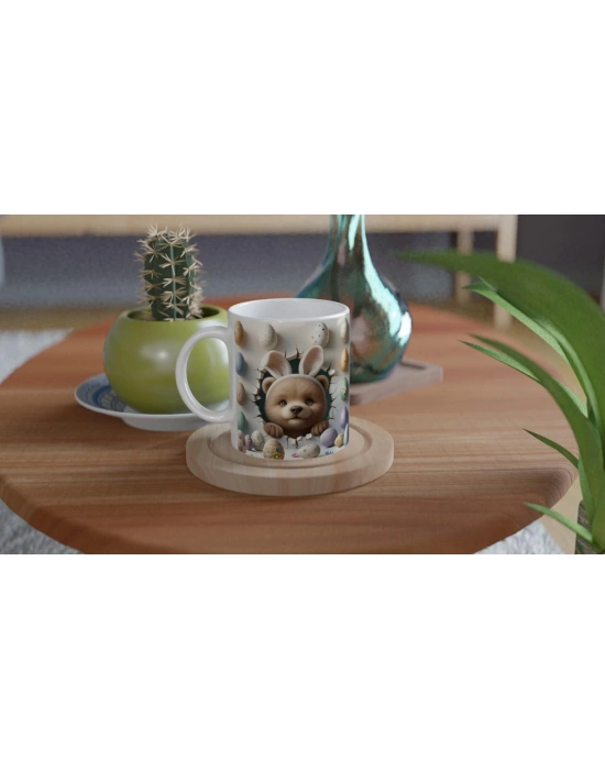 Tavşan Kulaklı Ayıcık ve Paskalya Yumurtaları Temalı Baskılı Kupa Bardak