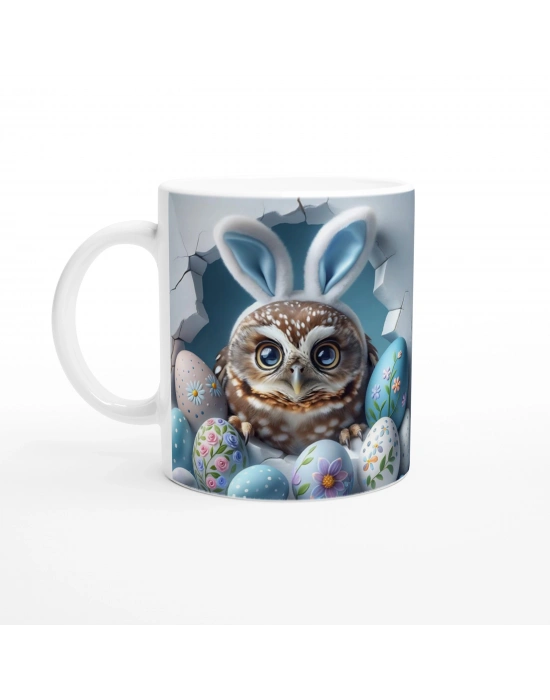 Tavşan Kulaklı Baykuş ve Paskalya Yumurtaları Temalı Baskılı Kupa Bardak