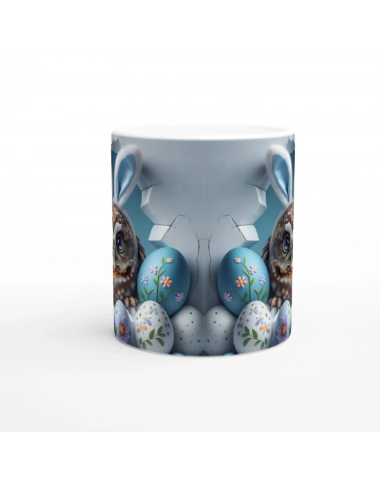 Tavşan Kulaklı Baykuş ve Paskalya Yumurtaları Temalı Baskılı Kupa Bardak