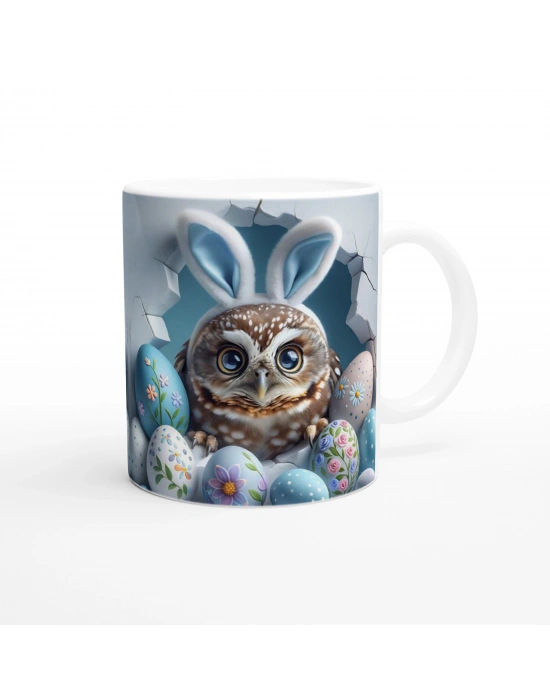 Tavşan Kulaklı Baykuş ve Paskalya Yumurtaları Temalı Baskılı Kupa Bardak