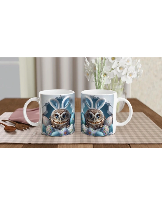 Tavşan Kulaklı Baykuş ve Paskalya Yumurtaları Temalı Baskılı Kupa Bardak