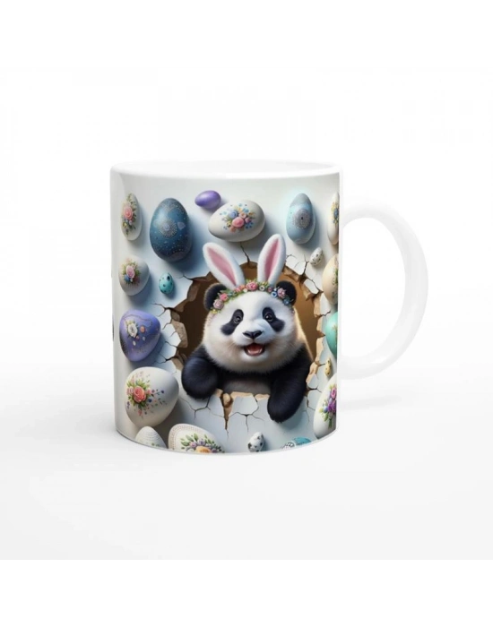 Tavşan Kulaklı Çiçek Taçlı Panda Temalı Baskılı Kupa Bardak