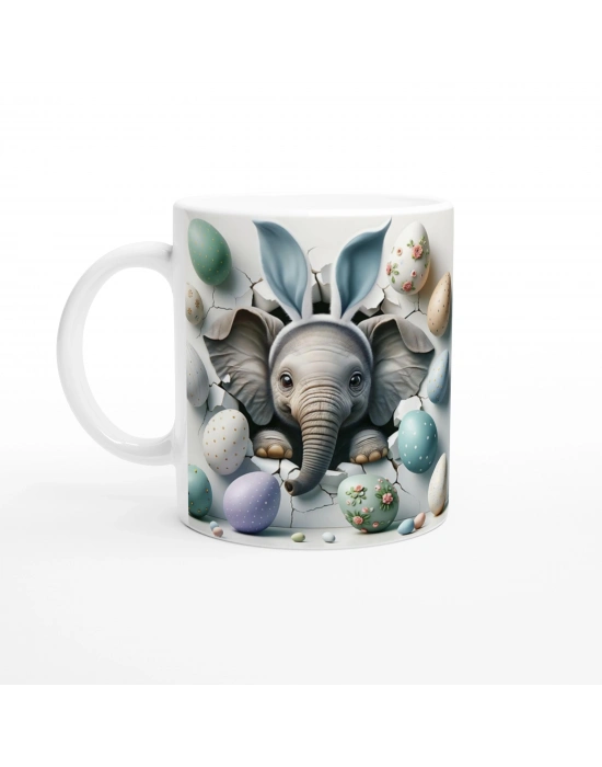 Tavşan Kulaklı Fil ve Paskalya Yumurtaları Temalı Baskılı Kupa Bardak