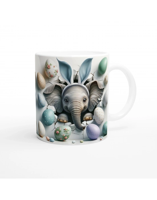 Tavşan Kulaklı Fil ve Paskalya Yumurtaları Temalı Baskılı Kupa Bardak