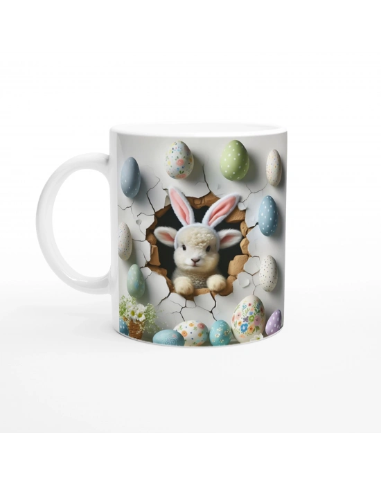 Tavşan Kulaklı Kuzu ve Paskalya Yumurtaları Temalı Baskılı Kupa Bardak