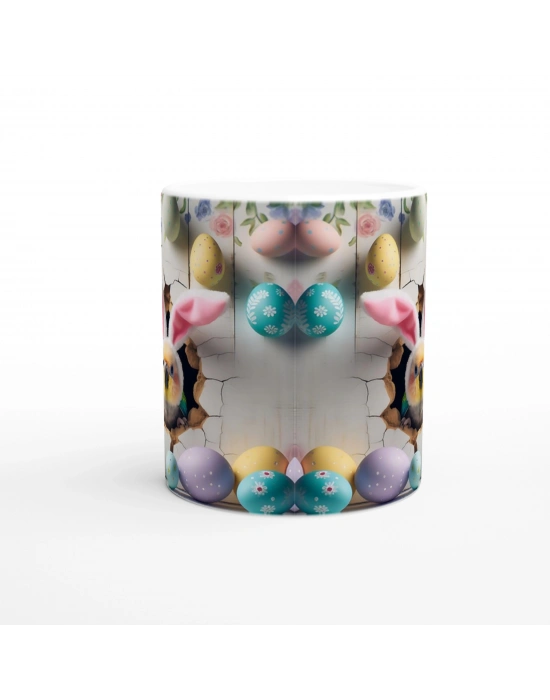 Tavşan Kulaklı Papağan ve Paskalya Yumurtaları Temalı Baskılı Kupa Bardak