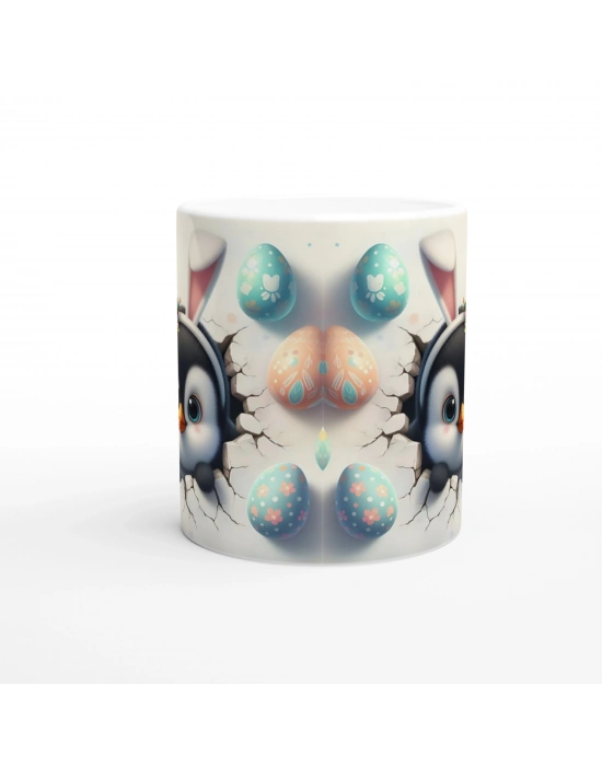 Tavşan Kulaklı Penguen Temalı Baskılı Kupa Bardak