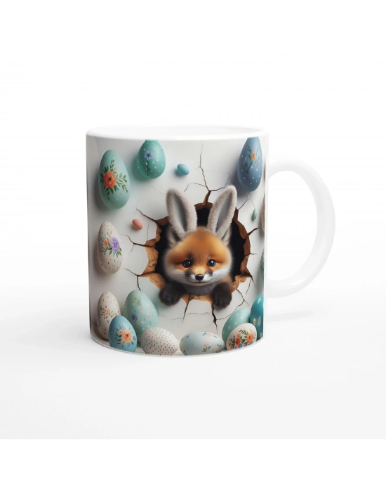 Tavşan Kulaklı Tilki ve Çiçekli Paskalya Yumurtaları Temalı Baskılı Kupa Bardak