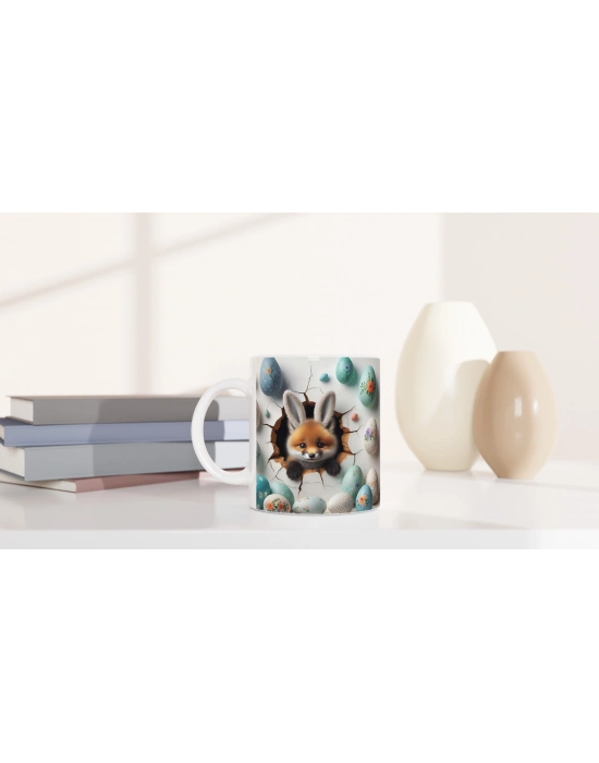 Tavşan Kulaklı Tilki ve Çiçekli Paskalya Yumurtaları Temalı Baskılı Kupa Bardak