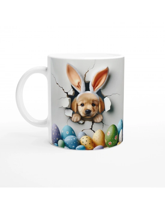 Tavşan Kulaklı Yavru Köpek ve Paskalya Yumurtaları Temalı Baskılı Kupa Bardak