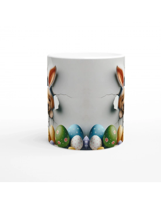 Tavşan Kulaklı Yavru Köpek ve Paskalya Yumurtaları Temalı Baskılı Kupa Bardak