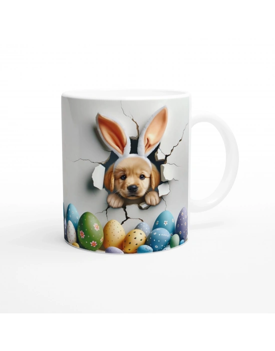 Tavşan Kulaklı Yavru Köpek ve Paskalya Yumurtaları Temalı Baskılı Kupa Bardak