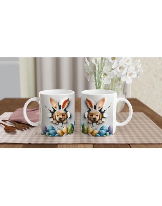 Tavşan Kulaklı Yavru Köpek ve Paskalya Yumurtaları Temalı Baskılı Kupa Bardak