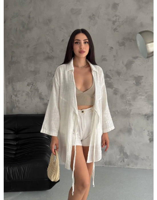 TAVSİYE EDİLEN GÜVENLİ SATICI Tek Bağlamalı Keten Kimono