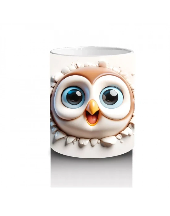 Tek Başına Bakan Sevimli Baykuş İllüstrasyonu – Baskılı Kahve Kupası