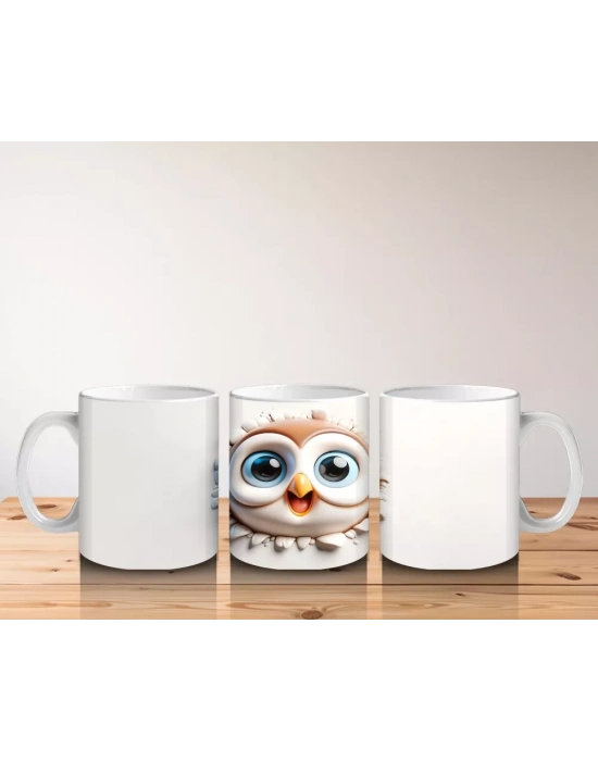 Tek Başına Bakan Sevimli Baykuş İllüstrasyonu – Baskılı Kahve Kupası