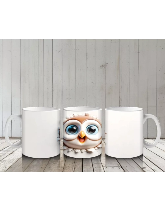 Tek Başına Bakan Sevimli Baykuş İllüstrasyonu – Baskılı Kahve Kupası