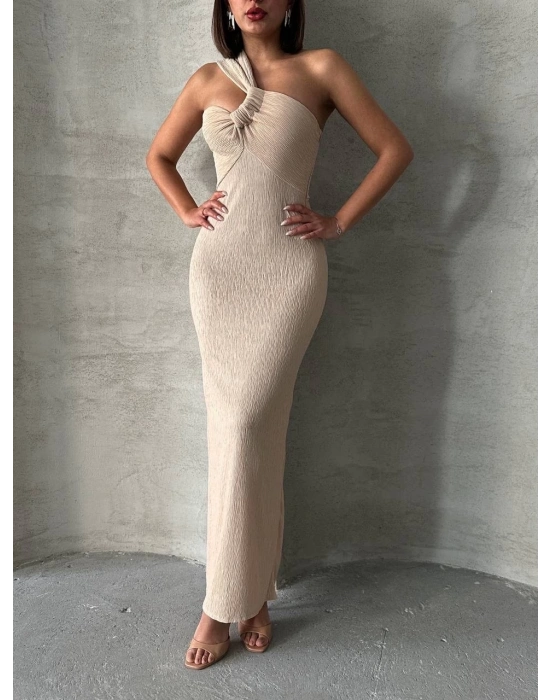 Tek omuz pliseli elbise