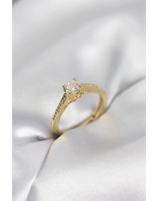 ® Tek Taş Gold Renk Zirkon Taşlı Model Kadın Yüzük