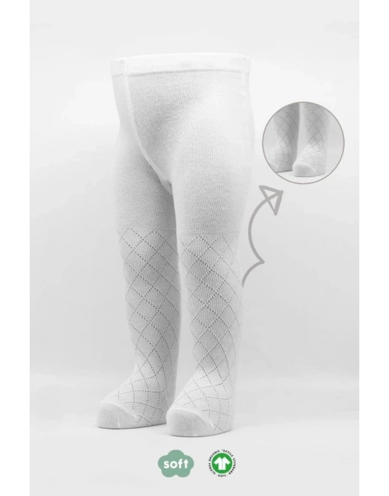 ®   Tekli Ekose Kabartma Penye Külotlu Çorap BS50105 Beyaz