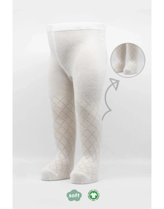 ®   Tekli Ekose Kabartma Penye Külotlu Çorap BS50105 Ekru