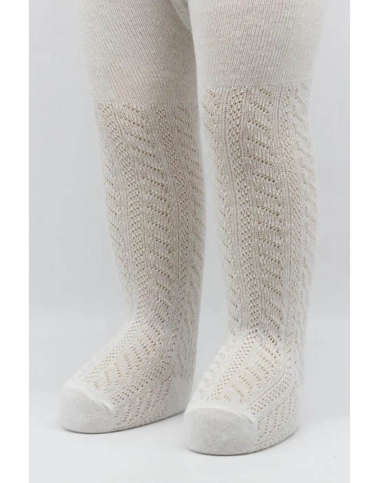 ®   Tekli Zikzak Kabartma Penye Külotlu Çorap BS50108 Ekru