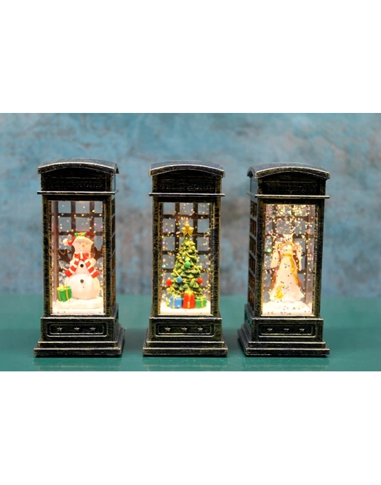 Telefon Kulübeli Işıklı Kar Küresi Siyah Tasarım