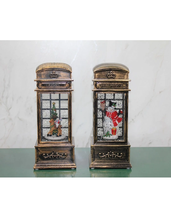 Telefon Kulübesi Tasarımlı Yılbaşı Temalı Işıklı Müzikli Kar Küresi Model 1