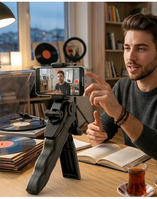 Telefon Tripodu Masaüstü Stand 360 Derece Dönebilen Telefon Tutucu