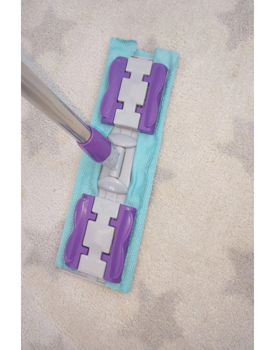 Teleskobik Cam Yer Tavan Silme - İstediğin Bezi Tak Kullan - 4 Mandallı -yedek Bezli Mop Seti