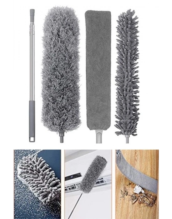 ®  Teleskopik 3lü Mop Toz Alma Püskülü Çok Fonksiyonlu Temizlik Seti