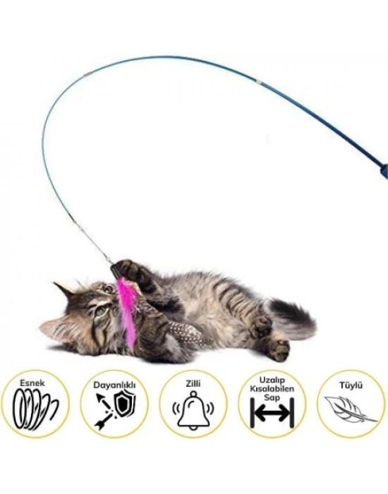 Teleskopik Zilli Ve Tüylü Kedi Oyuncağı