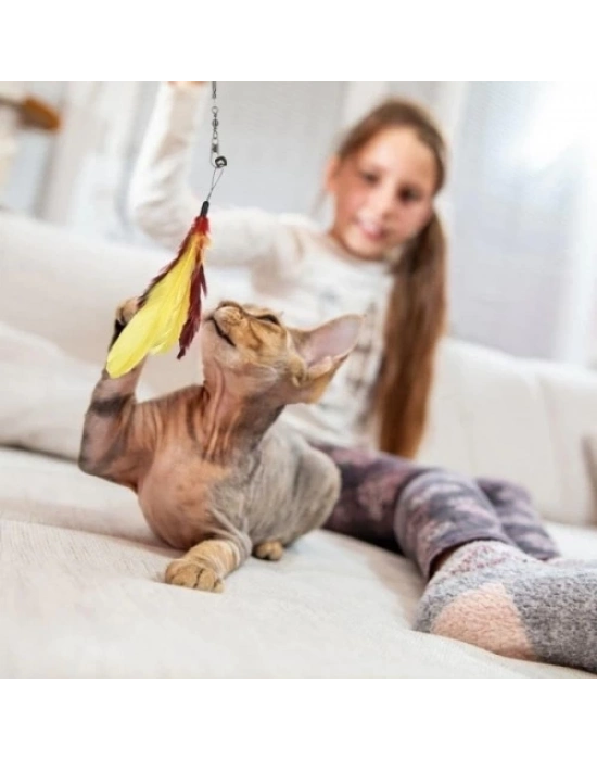 Teleskopik Zilli Ve Tüylü Kedi Oyuncağı