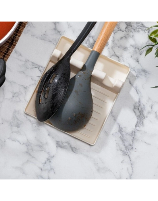 ®  Tencere Kapak Tutuculu Kaşıklıklı Tencere Kapak Standı Pratik Kaşık Kepçe Altlık Düzenleyici