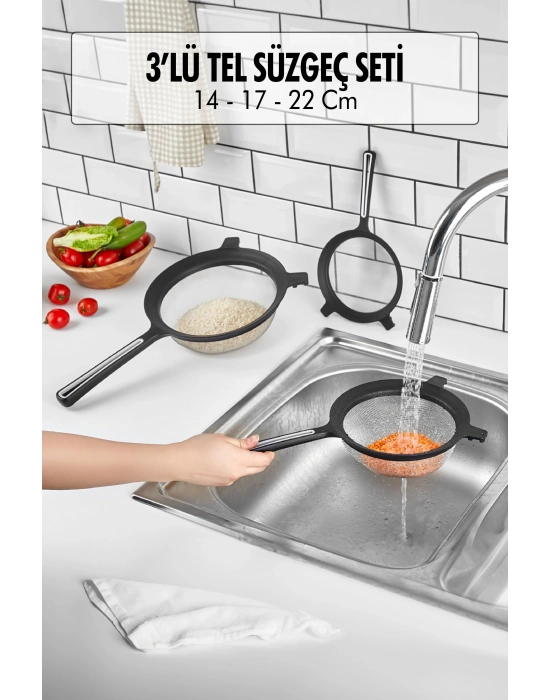 Tencereye Takılabilen 3lü Tel Süzgeç Seti (14cm-17cm-22cm)